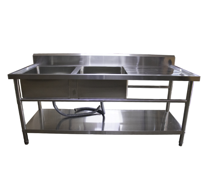 1.8m Prep Double Bowl Sink with Under Shelf