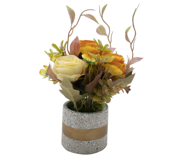 Artificial Potted Flower Plant Orange/Cream