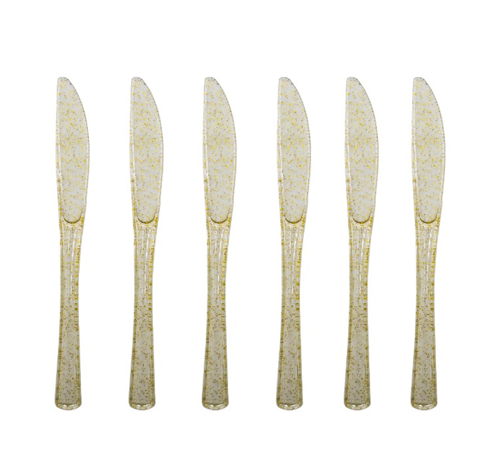 Clear Plastic Knives with Gold Glitter 24pc