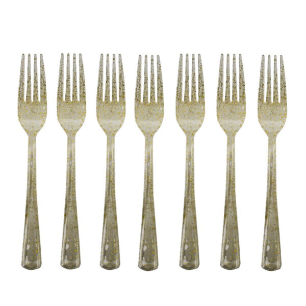 Clear Plastic Forks with Gold Glitter 24pc