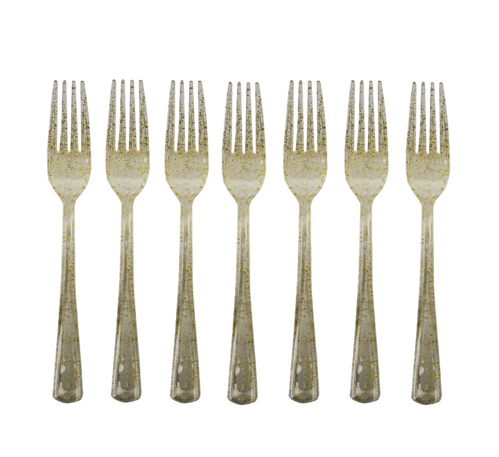 Clear Plastic Forks with Gold Glitter 24pc