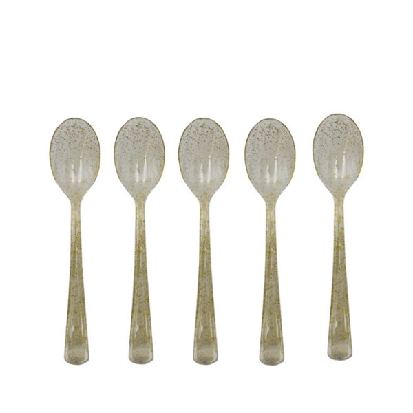 Clear Plastic Teaspoons with Gold Glitter 24pc
