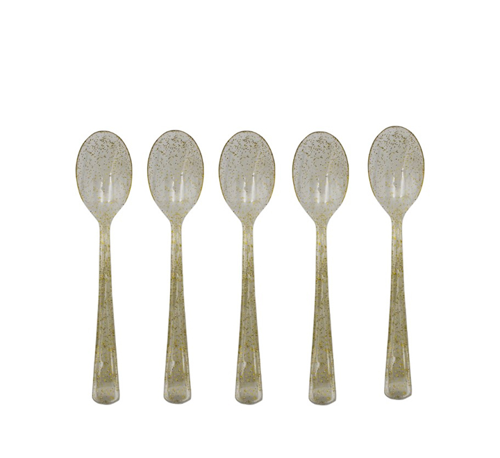 Clear Plastic Teaspoons with Gold Glitter 24pc