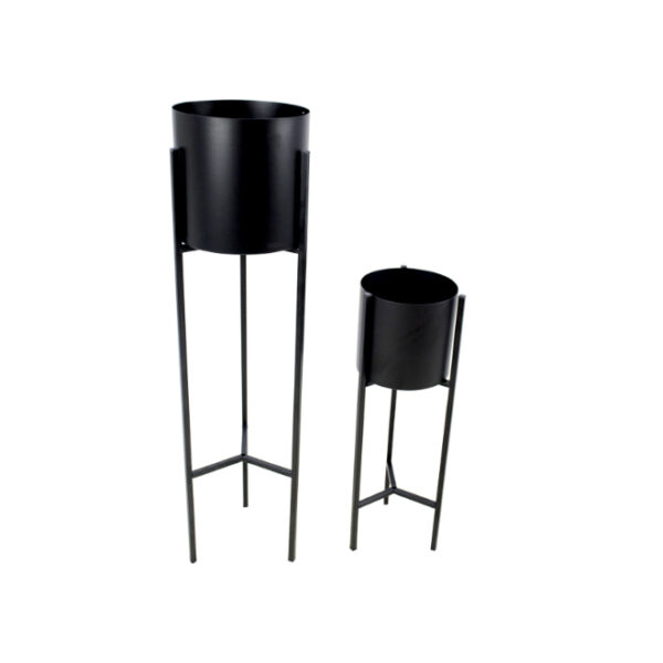 2pc Black Flower Pots on Stand