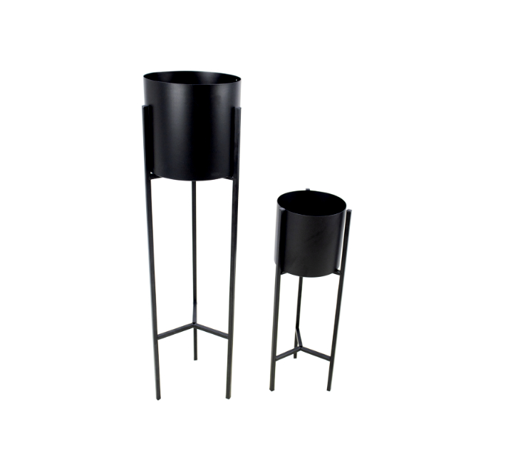 2pc Black Flower Pots on Stand