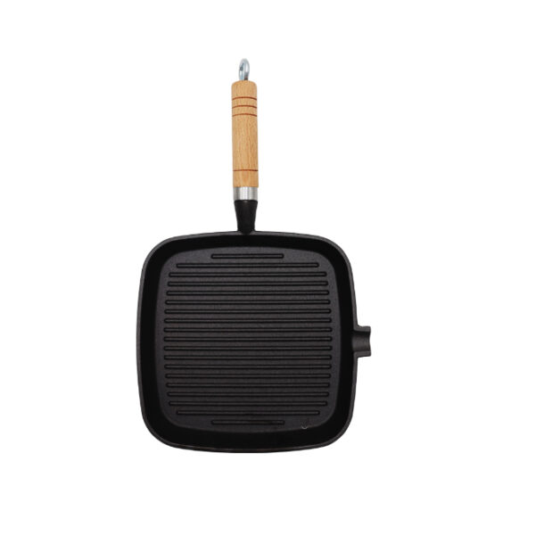 Square Cast Iron Grill Pan with wooden handle