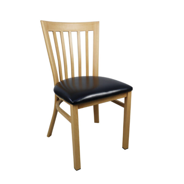 Metal dining chair light wood with pu leather seat