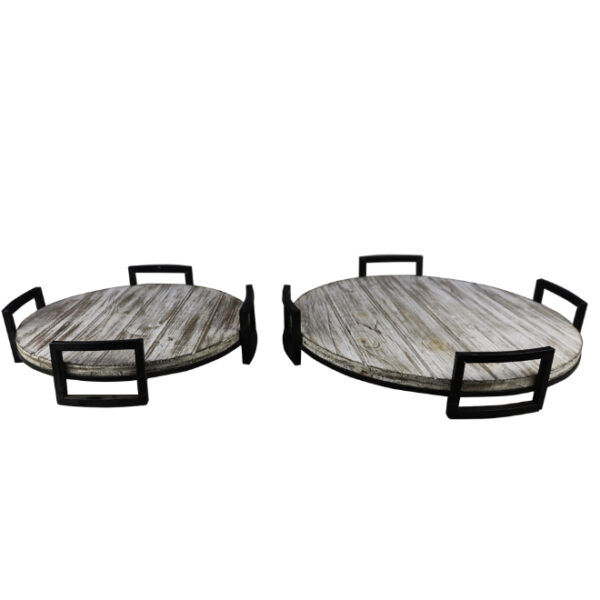 2Pce Round Wooden Trays