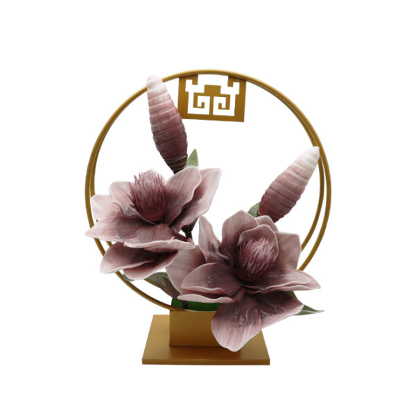Artificial Purple Magnolia Plant on Gold Stand