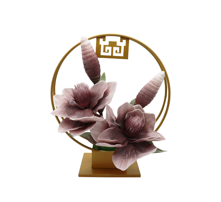 Artificial Purple Magnolia Plant on Gold Stand