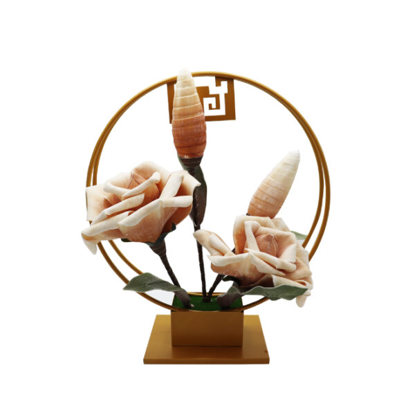 Artificial Beige Rose Plant on Gold Stand