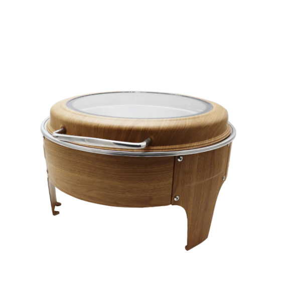 Round Chafing Dish, Wooden Look with Top Window