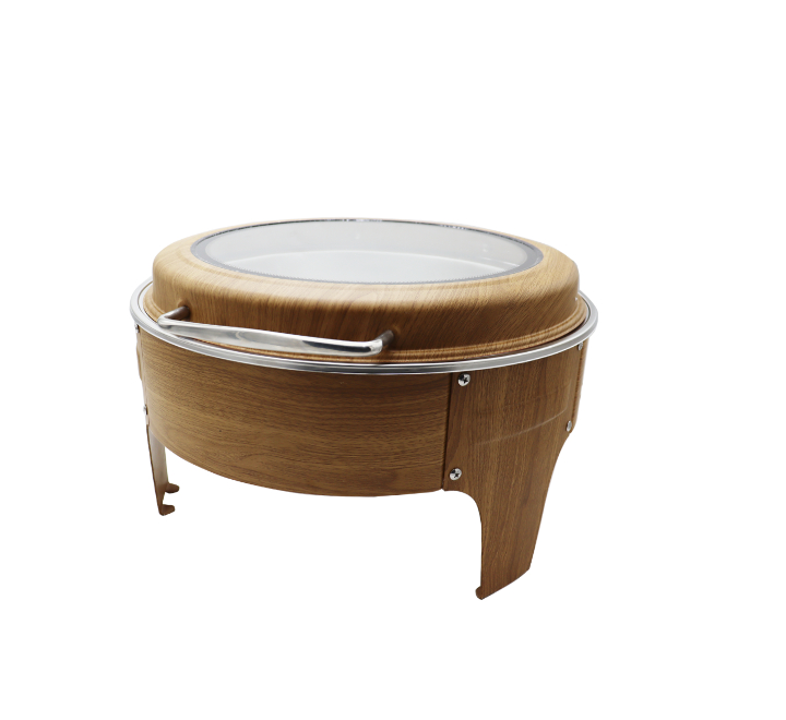 Round Chafing Dish, Wooden Look with Top Window