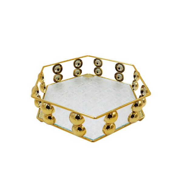 Hexagonal Gold Glass Decorative Tray