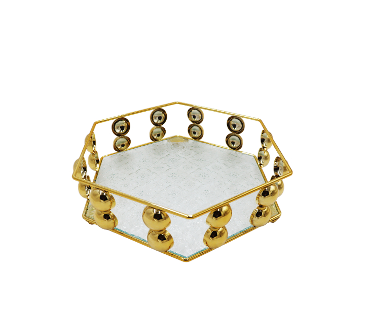 Hexagonal Gold Glass Decorative Tray