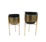 2PC Flower Pot in Stand Black/Gold