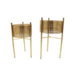 2PC Flower Pot in Stand Black/Gold