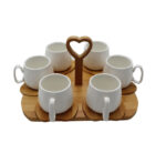 8pc Cups with Wooden Coasters on Wooden Tray