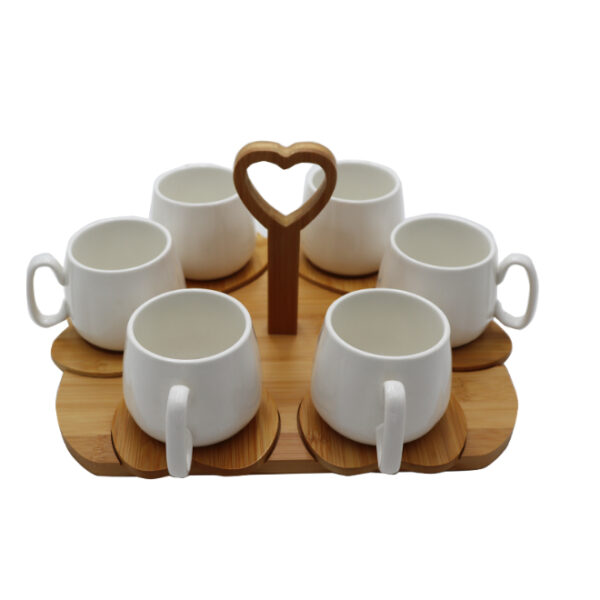 8pc Cups with Wooden Coasters on Wooden Tray