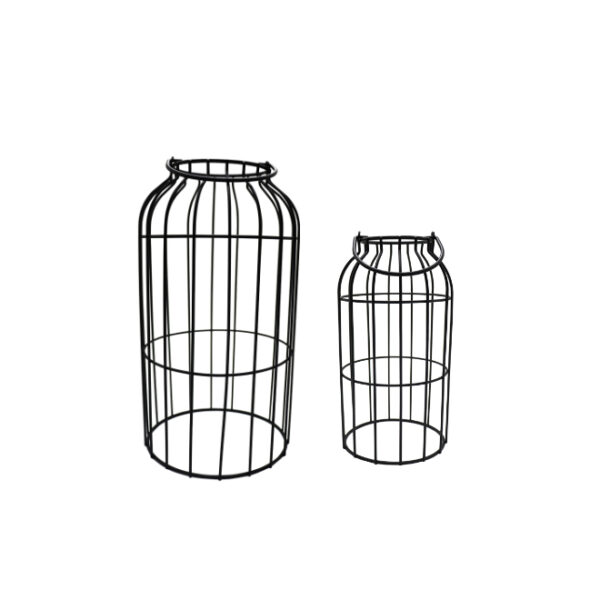 2pc Metal Cage Candle Holder Black