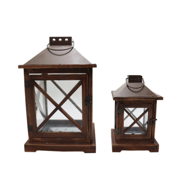 2pc Wooden Lantern Set