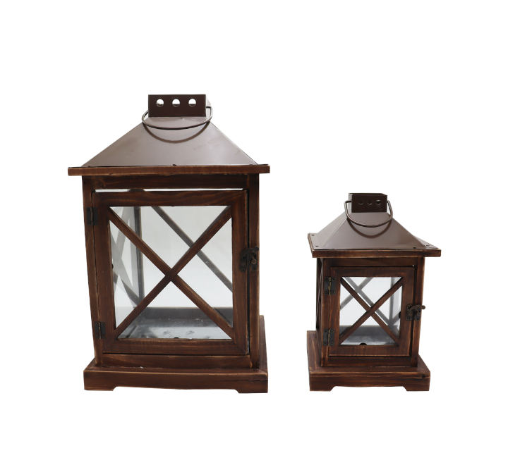 2pc Wooden Lantern Set