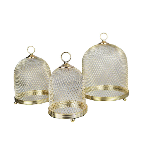 3pc Metal Fern Dome Candle Holder