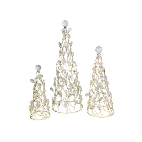 3pc Metal Gold Crystal Cone Trees