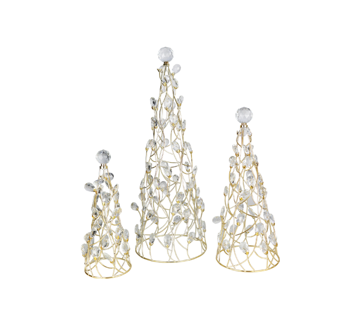 3pc Metal Gold Crystal Cone Trees
