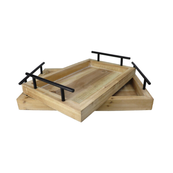 2pc Wooden Serving Tray Black Handles