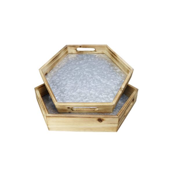 2pc Hexagon Shaped Wooden Serving Tray