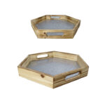 2pc Hexagon Shaped Wooden Serving Tray