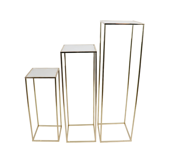 3pc Gold Square Metal Flower Stand