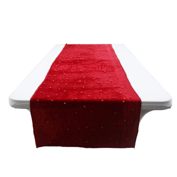 Red Velvet Table Runner with Pearls