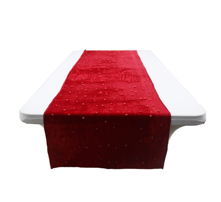Red Velvet Table Runner with Pearls
