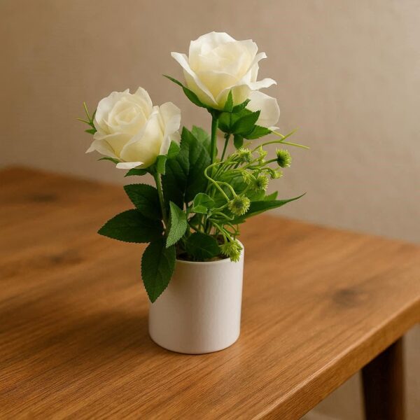 Artificial White Rose Potted Plant