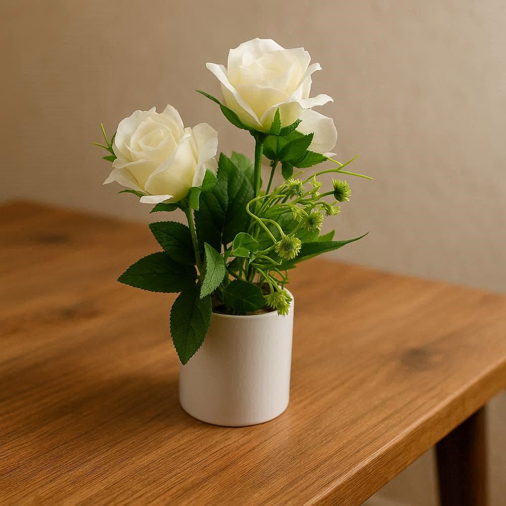 Artificial White Rose Potted Plant