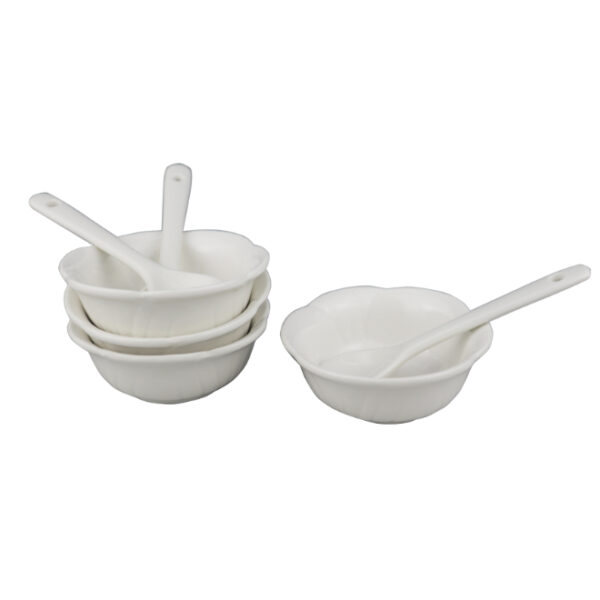 Round Porcelain Snack Bowls with Spoons