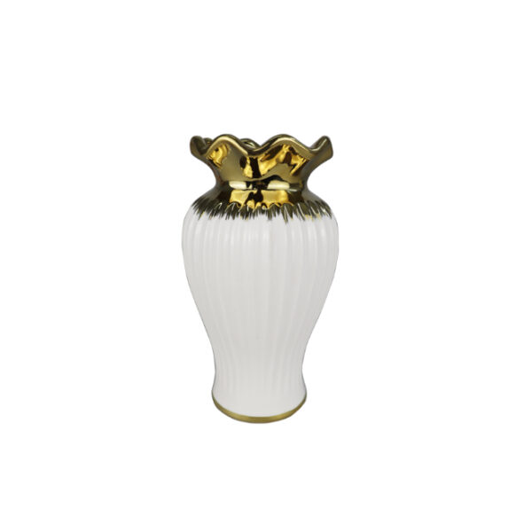 White Ceramic Vase with Gold Edge