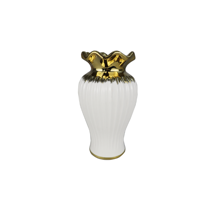 CVV10243 White Ceramic Vase with Gold Edge