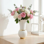 White Ceramic Vase with Gold Edge