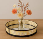 Rattan Mirrored Round Tray