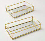 2pc Decorative Mirror Trays Gold