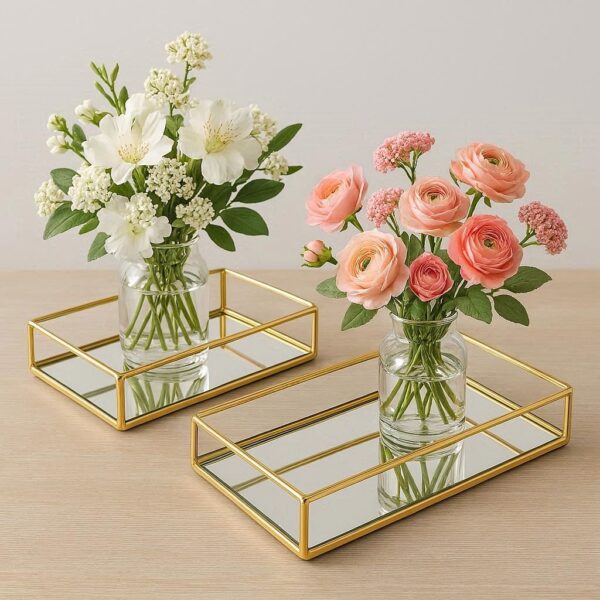 2pc Decorative Mirror Trays Gold