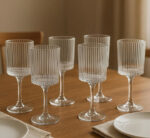 6pc Clear Wine Glass Ribbed Design