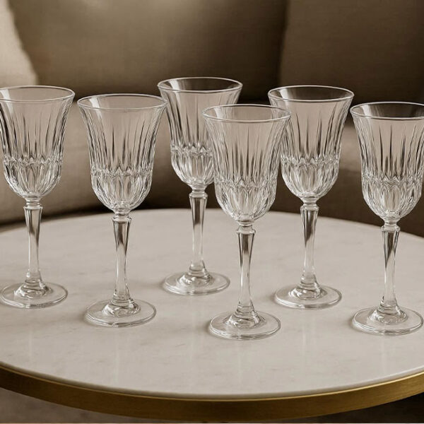 Clear Patterned Wine Glass 6pc