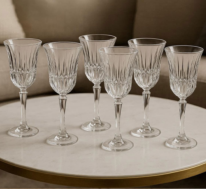 Clear Patterned Wine Glass 6pc