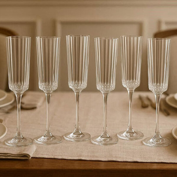 Clear Champagne Glass Ribbed Design 6pc