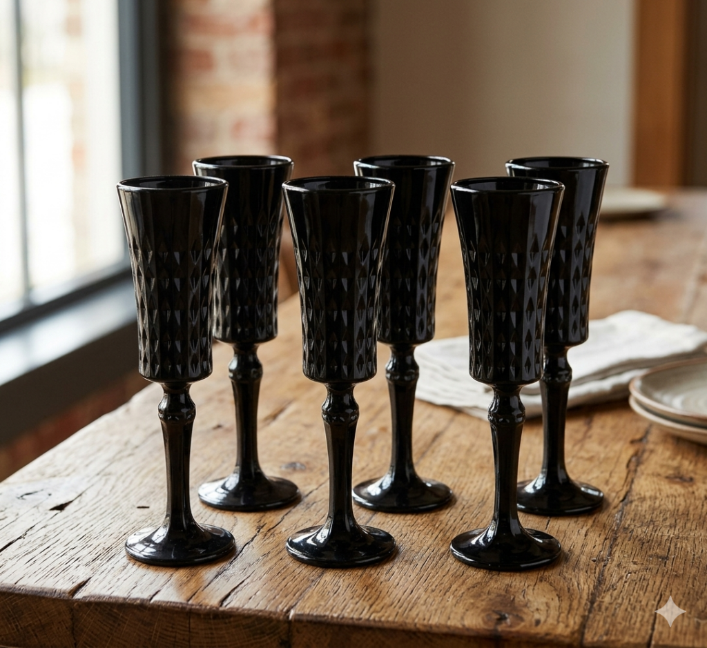 6pc Black Champagne Glasses