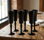 6pc Black Champagne Glasses